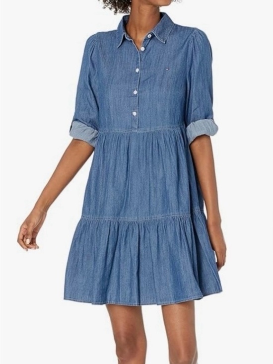 Tommy Hilfiger Dresses & Skirts - 🇺🇸Tommy Hilfiger Light Blue Denim Shirt Dress with Signature Stripe🇺🇸